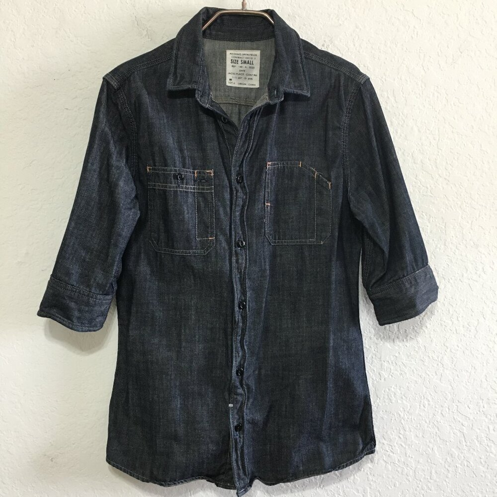 ALLSAINTS SPITAFIELDS Denim Button Up Chest Pockets 3/4 Sleeve Shirt Womens S